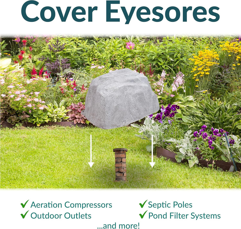 Sunnydaze 14¡± H Polyresin Faux Landscape Rock Cover - Lightweight Fake Rock Well Pump Cover for Outside - Gray