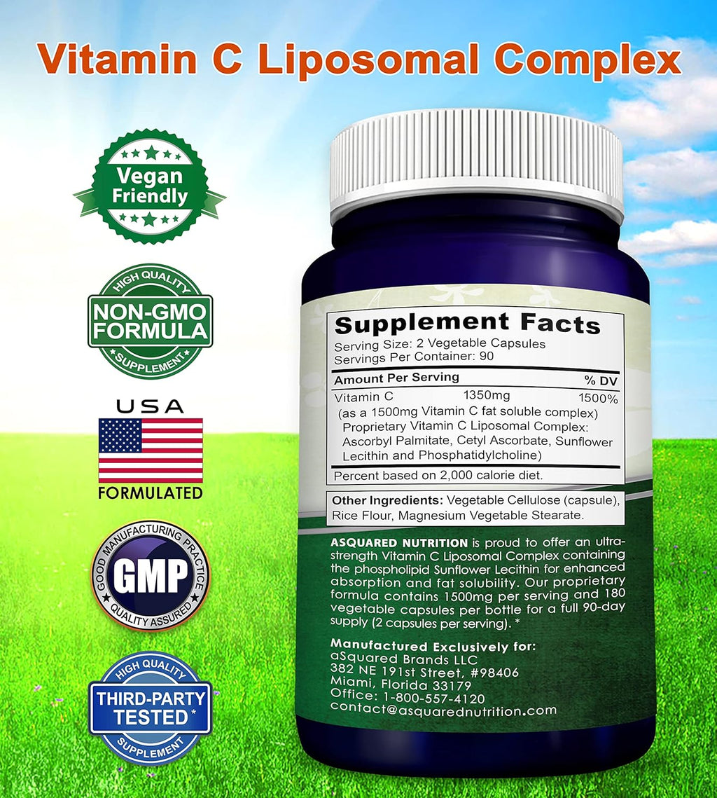 aSquare Nutritio Vitami Liposoma Comple 1500m Supplemen 18 Capsule Hig Absorptio VI Ascorbi Aci Pill Support Immun Syste Collage Healt 9 Servings