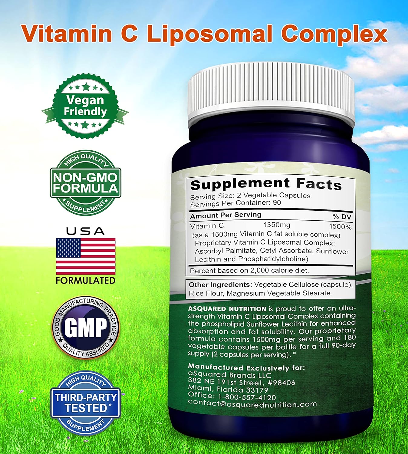 aSquare Nutritio Vitami Liposoma Comple 1500m Supplemen 18 Capsule Hig Absorptio VI Ascorbi Aci Pill Support Immun Syste Collage Healt 9 Servings
