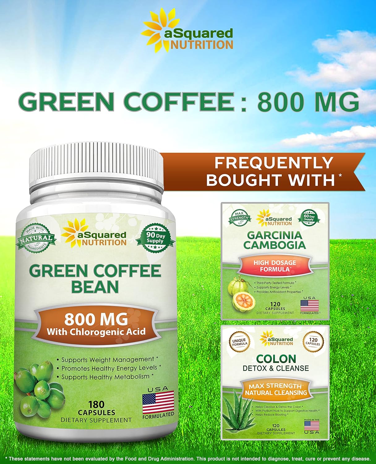 aSquare Nutritio Natura Gree Coffe Bea Formula-18 Capsules-Ma Strengt GC Antioxidan Cleans fo Pur Weigh Loss 800m pe Pill-Chlorogeni Acid-1600m Dail Supplement Health Fa Burner