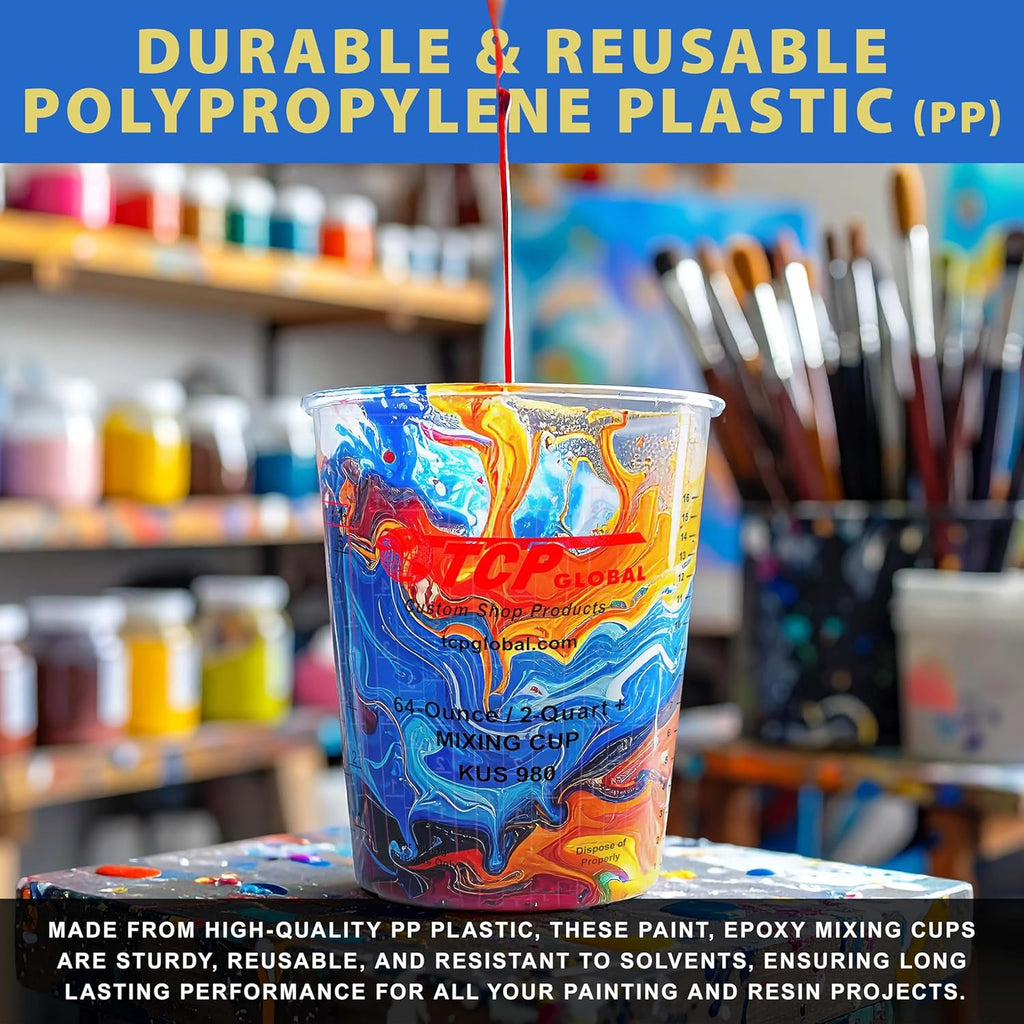 Custo Sho Pain Mixin Cups 64-Ounc (1 Pack Plasti Measurin Cup fo Liquids Automotiv Painting Epox Resin Acryli Arts Crafts Disposabl o Reusable Graduated Mixin Ratios