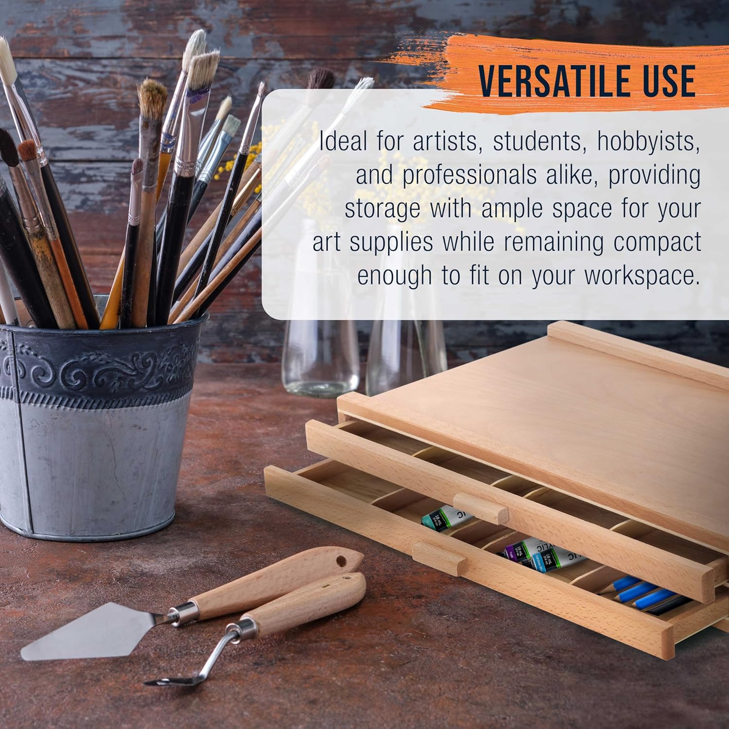 U.S Ar Suppl 2-Drawe Artis Too Suppl Bo wit Compartment pe Drawe Hardwoo Ar Bo fo Artis Supplies Brushes Pencils Erasers Too Storag Organize Case