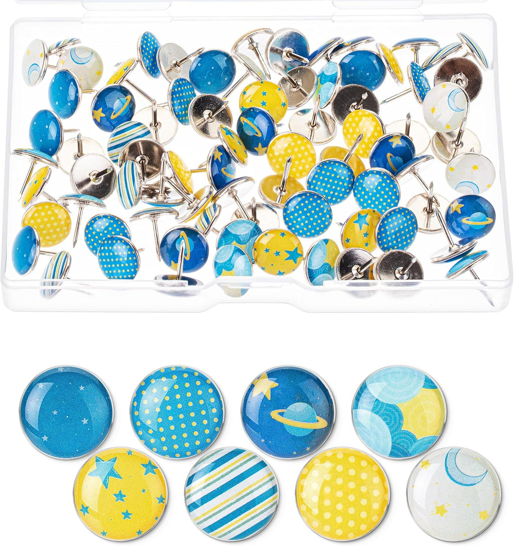 Decorative Push Pins, 80 pcs, 8 Unique Designs(Sky Breeze), Cute Push Pins for Bulletin Board, Cute Thumb Tacks for Cork Board
