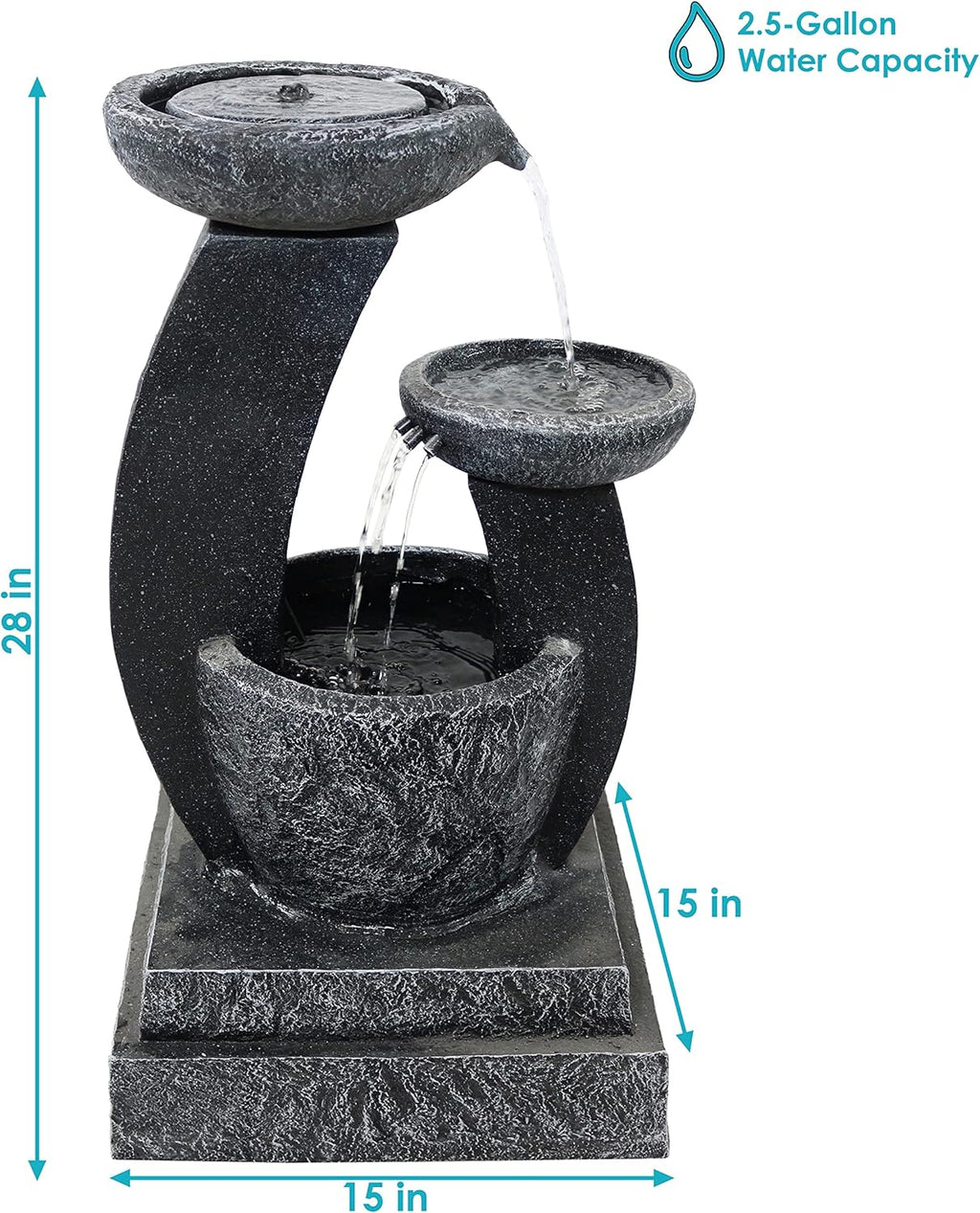 Sunnydaz Moder Cascadin Bowl 28-Inc Sola Wate Fountai wit Batter Backu an LE Light Submersibl Pump