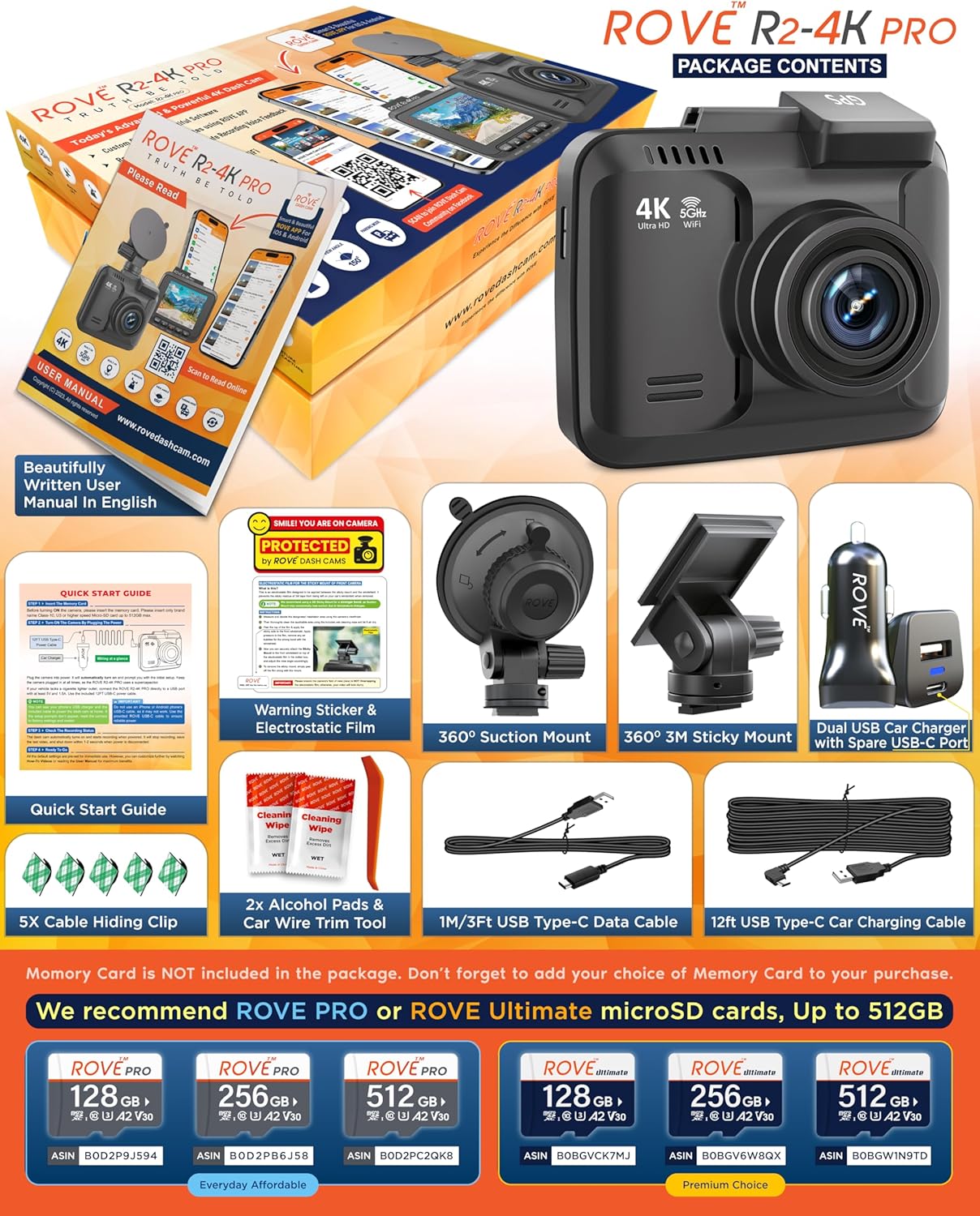 R2-4 PR Das Cam Built-i GPS 5 WiF Das Camer fo Cars 2160 UH 30fp Dashca wit APP 2.4inc IP Screen Nigh Vision WDR 150 Wid Angle 24-H Parkin Mode Support 512G Max