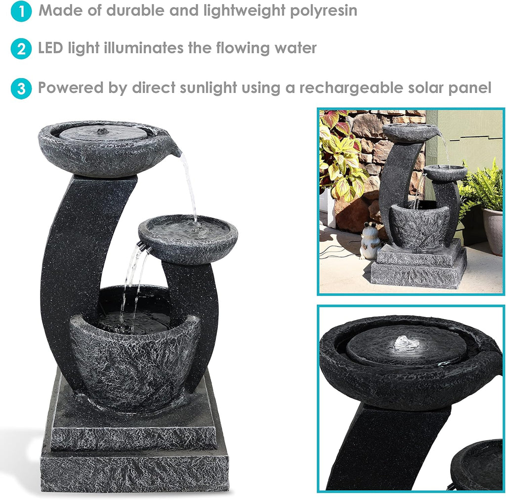 Sunnydaz Moder Cascadin Bowl 28-Inc Sola Wate Fountai wit Batter Backu an LE Light Submersibl Pump