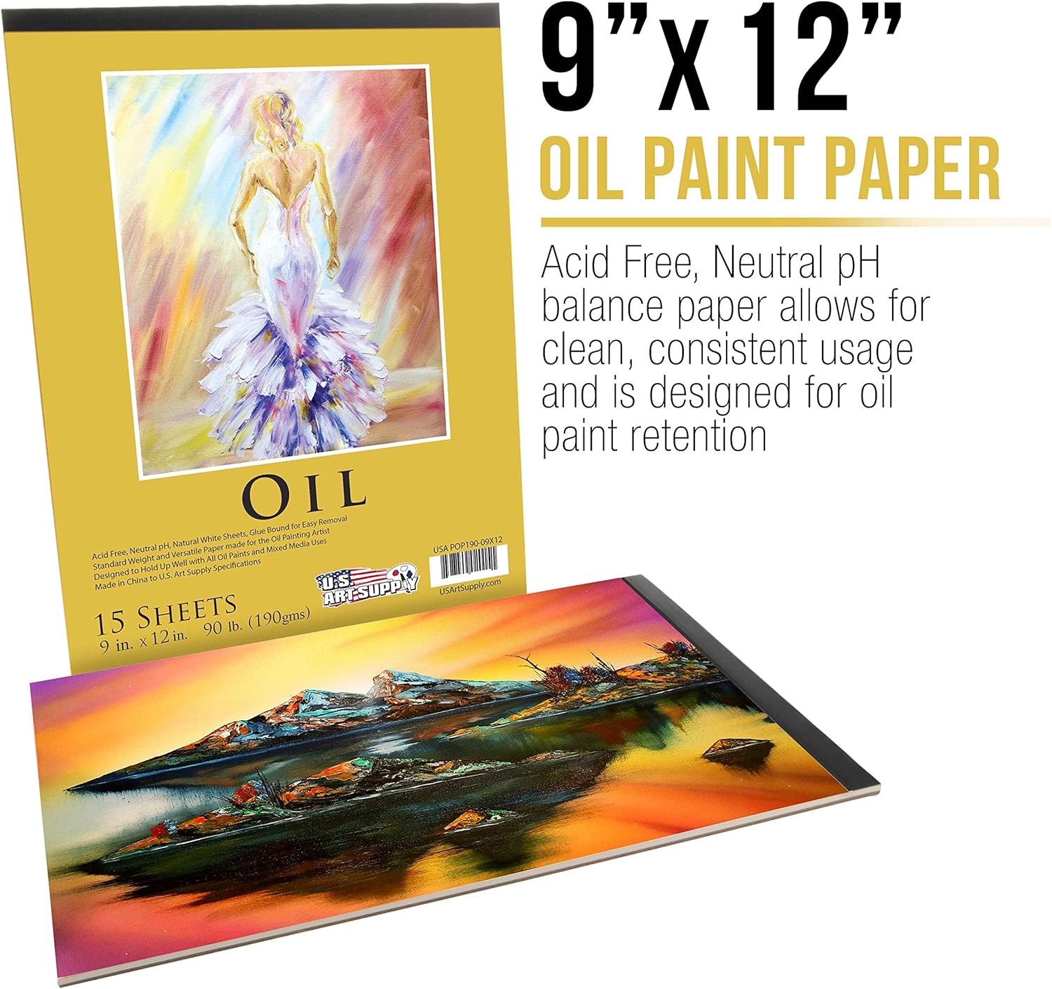 U.S Ar Suppl 9inc 12inc Premiu Heavy-Weigh Oi Paintin Pa ( Pack 3 Sheet Total 90l (190gsm Oi Paste Pape fo Student an Adults