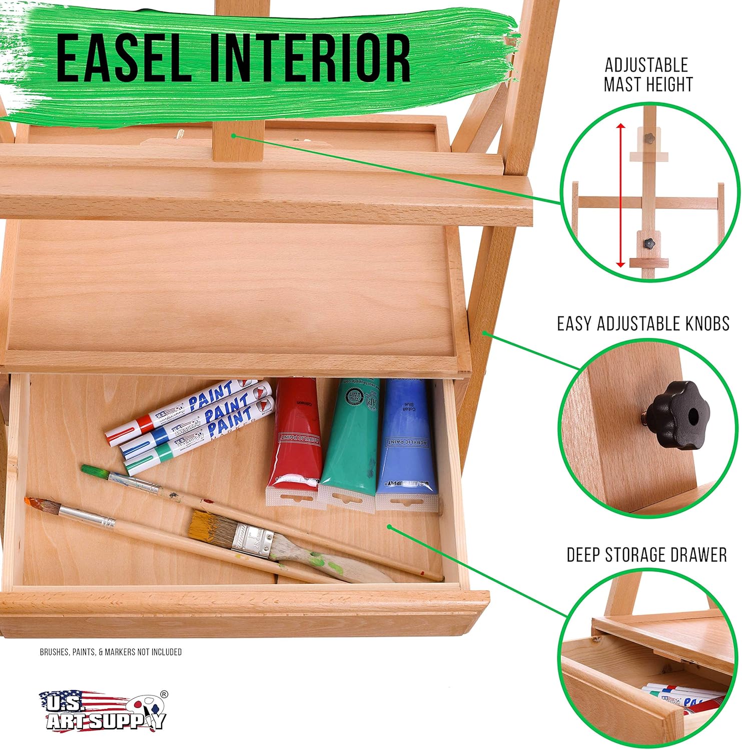 U.S Ar Suppl Larg Woode H-Fram Ease wit Storag Drawe Shel Adjustabl Mas t 75inch Studi Artis Ease fo Painting Drawing Sketching Canva Holder Sturd Beechwood