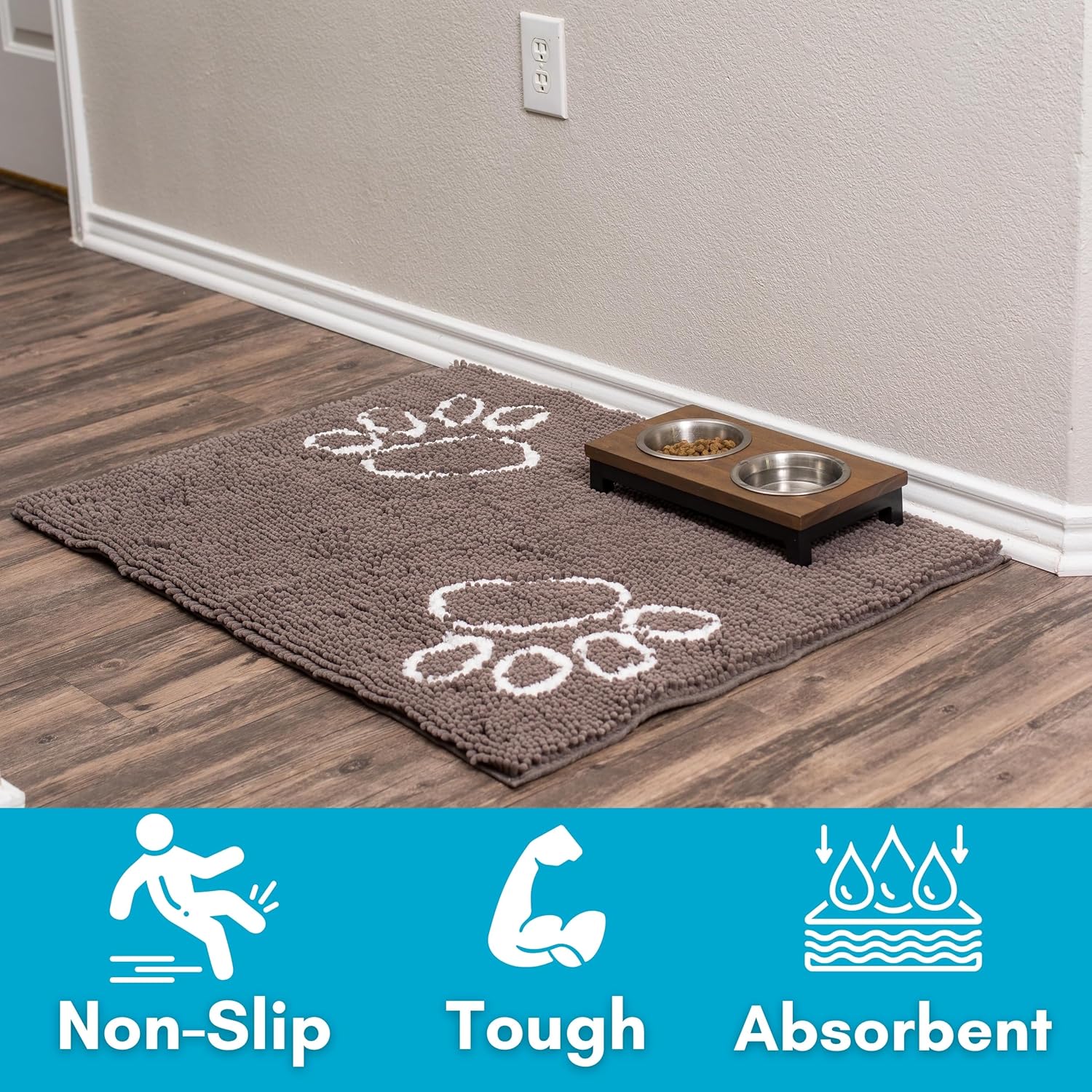 Internet's Best Chenille Dog Doormat - 35 x 25 - Absorbent Surface - Non-Skid Bottom - Protects Floors - Grey