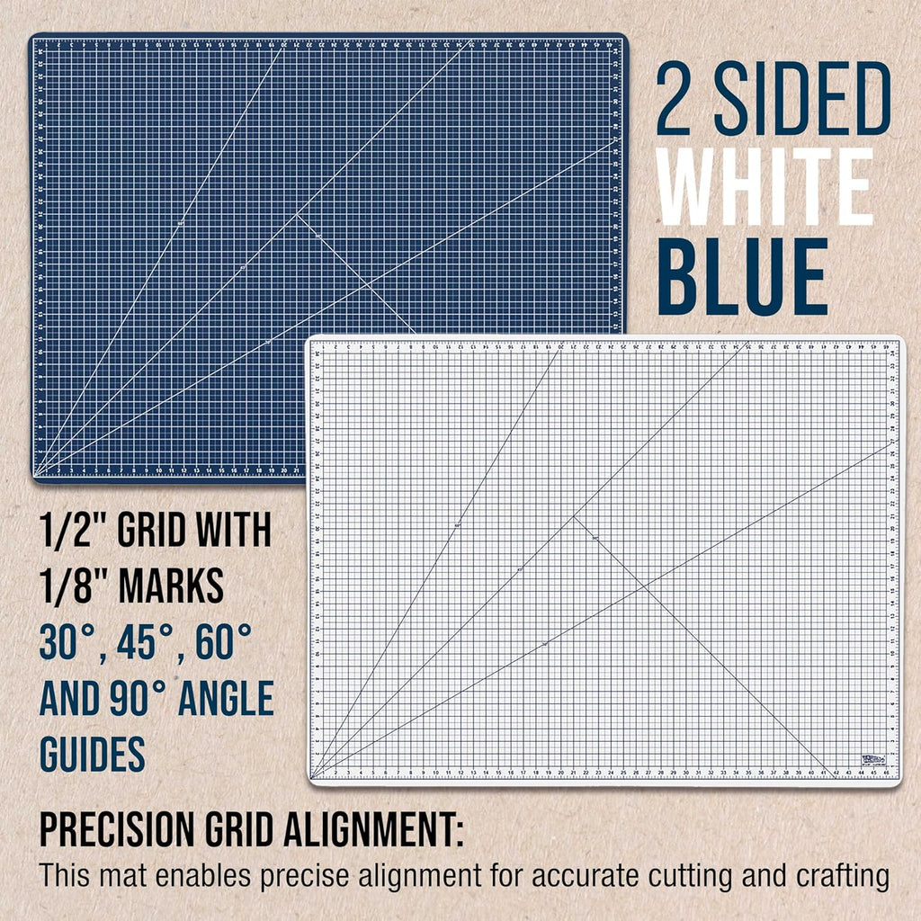 U.S. Art Supply 36inch x 48inch Self-Healing Cutting Mat 5-Ply - Double-Sided White/Blue Craft Mat, Non-Slip Cutting Mats for Crafts, Sewing, Quilting, Scrapbooking