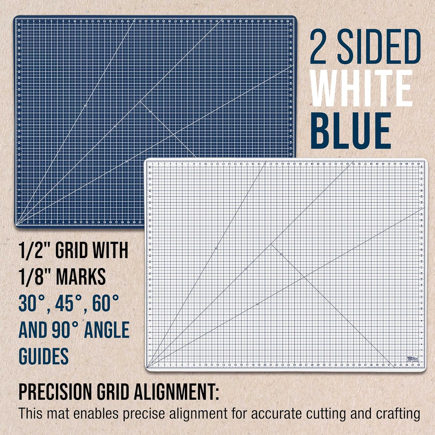 U.S. Art Supply 36inch x 48inch Self-Healing Cutting Mat 5-Ply - Double-Sided White/Blue Craft Mat, Non-Slip Cutting Mats for Crafts, Sewing, Quilting, Scrapbooking