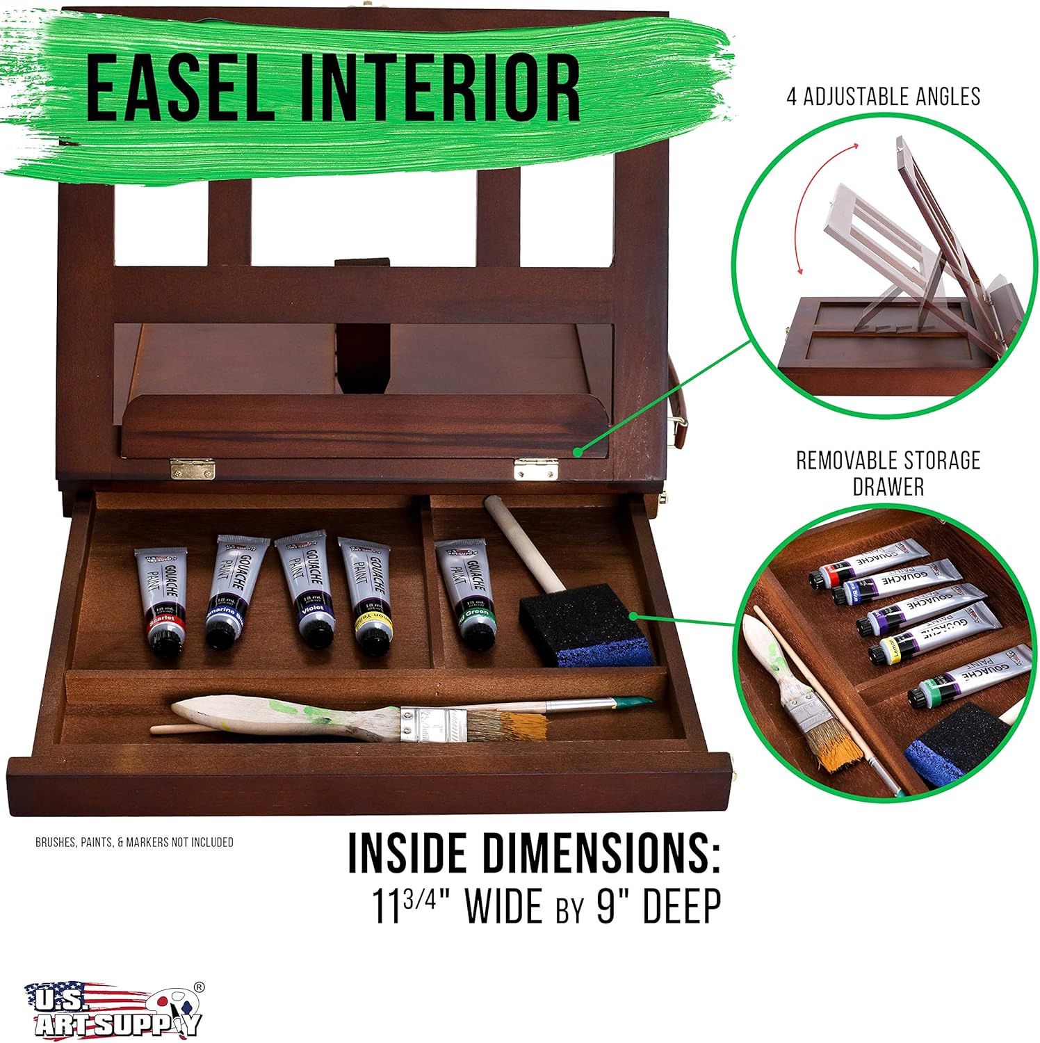 U.S Ar Suppl Walnu Adjustabl Woode Ar Easel Portabl Tableto Ease wit Storag 3-Drawer Pain Palett Beechwoo Tabl To Easel fo Painting Canvas Artis Stan Drawin Board