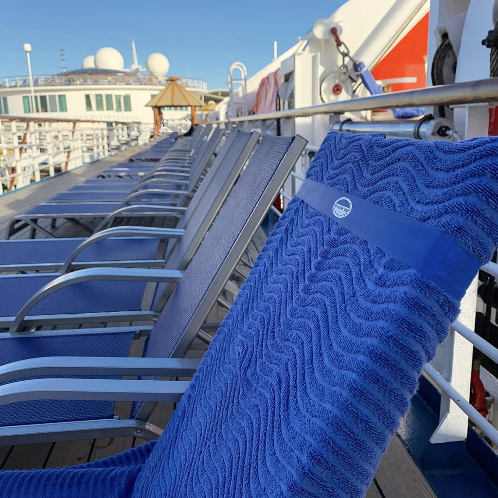 Cruise On Towel Bands for Cruise Chairs (4 Pack), Better Alternative to Towel Clips for Beach, Pool Ships, Essential for 2026 2027 Trips, Secure Stylish, Blue Teal