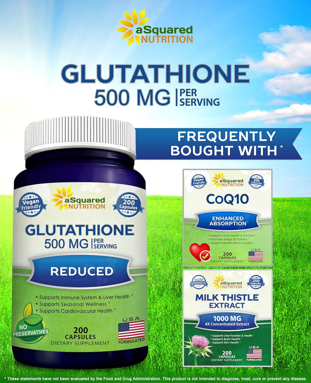 aSquare Nutritio Reduce Glutathion 500m Pe Servin Supplemen -20 Capsule -L-Glutathion Antioxidan t Suppor Live Healt Deto Ma Strengt Powde Pill t Hel Immun Brai Function