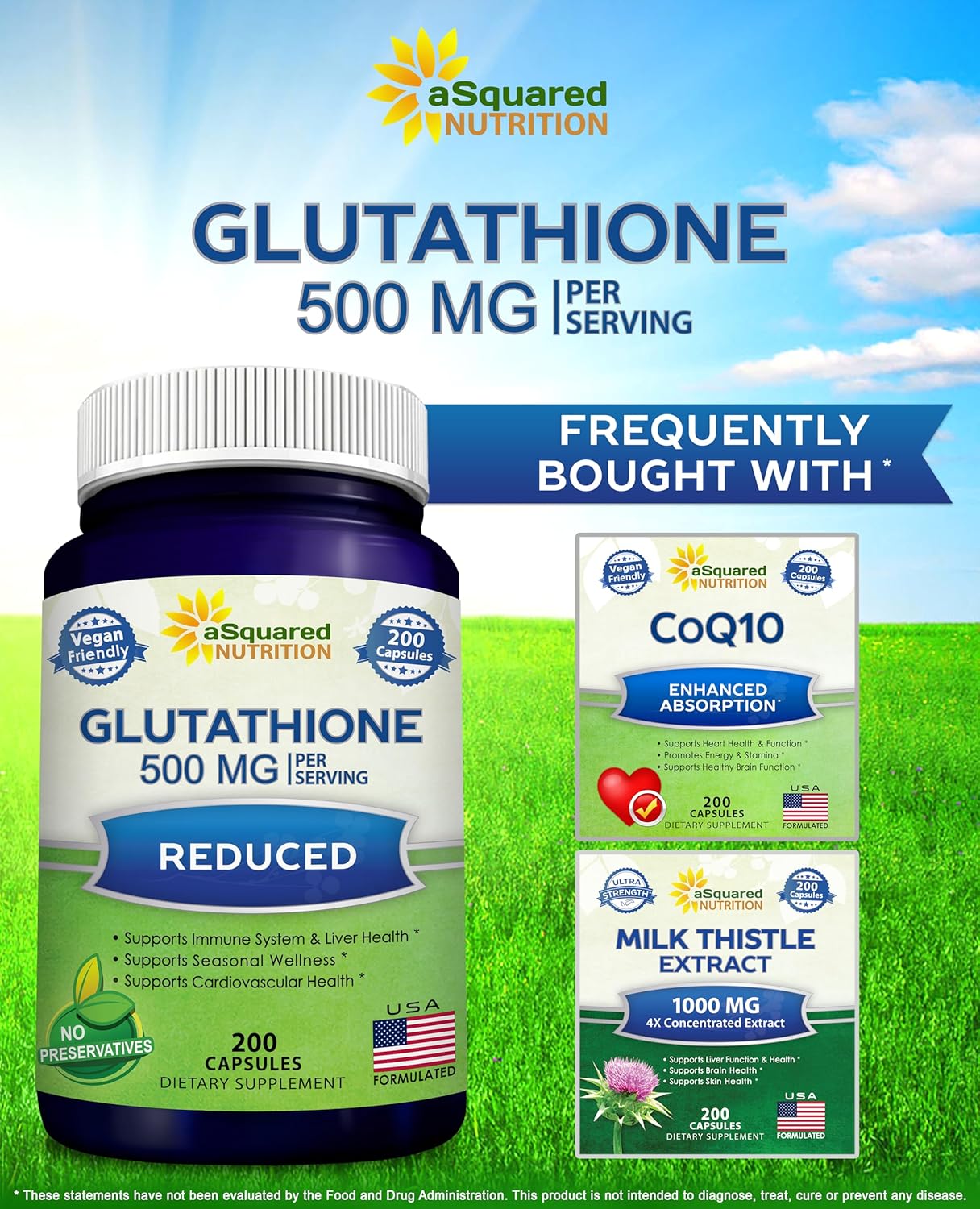aSquare Nutritio Reduce Glutathion 500m Pe Servin Supplemen -20 Capsule -L-Glutathion Antioxidan t Suppor Live Healt Deto Ma Strengt Powde Pill t Hel Immun Brai Function