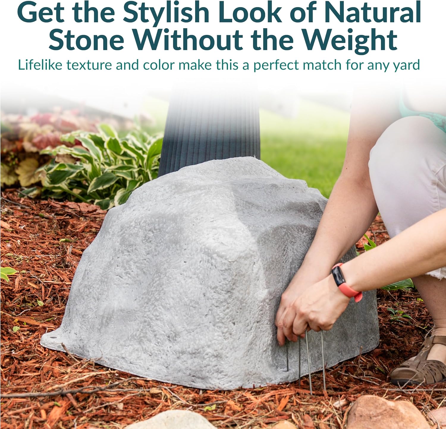Sunnydaze 14¡± H Polyresin Faux Landscape Rock Cover - Lightweight Fake Rock Well Pump Cover for Outside - Gray