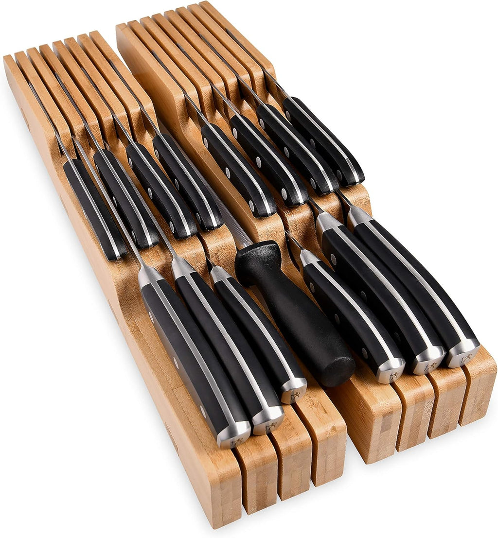 Homemai Livin I Drawe Knif Bloc Bamboo Hold 1 Knive Knif Sharpene Slot Knif Organize fo Kitche Drawer Knif Drawe Organizer Drawe Insert Drawe Knif Holde (2inc tall 17inc deep)