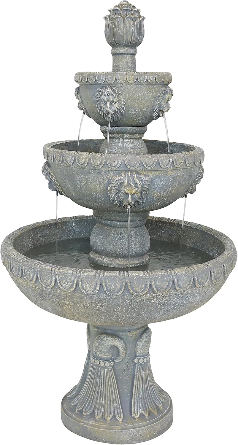 Sunnydaz Lio Hea 53-Inc 3-Tie Outdoo Wate Fountai wit Electri Submersibl Pum fo Patio Yard o Deck