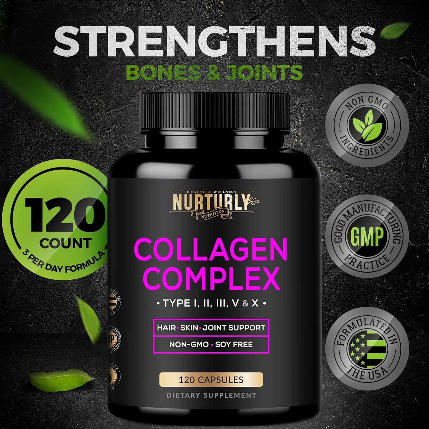 Mult Collage Peptide Powde Capsule Hydrolyze Collage Peptide Type (I II III  X Collage Supplement fo Hair Ski Nail 12 Capsules