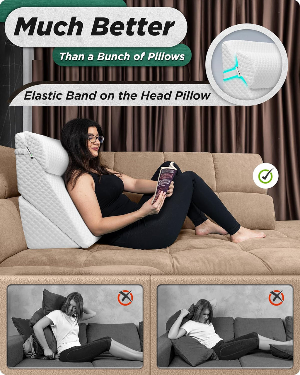 Lunix 3pcs Orthopedic Bed Wedge Pillow Set, Post Surgery Memory Foam for Back, Leg, and Knee Pain Relief, Adjustable Sitting Pillow for Sleeping, Acid Reflux, and GERD, with Hot Cold Pack, White