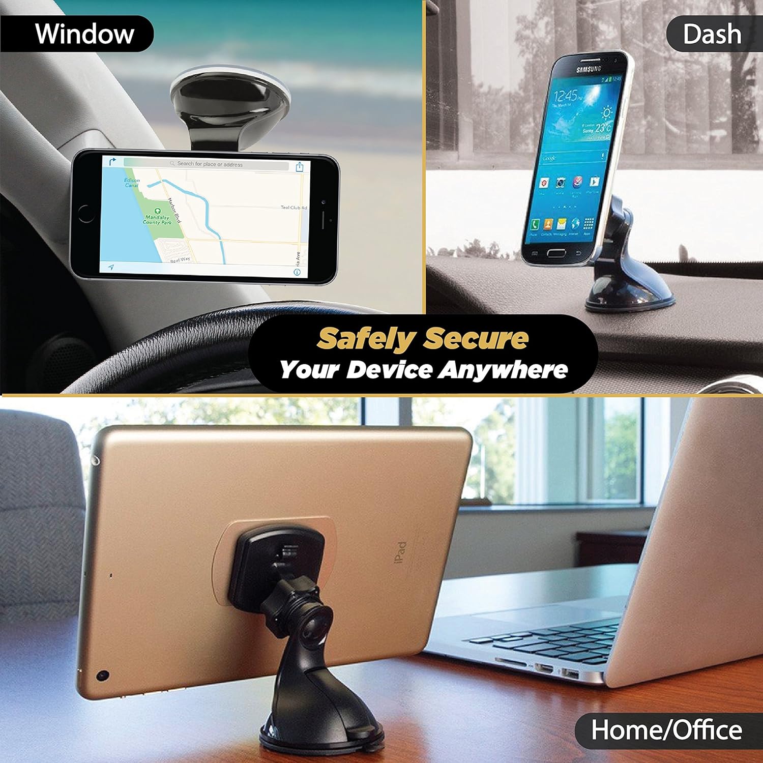 MAGWSM-SP MagicMount Magnetic Car Phone Holder Windshield or Dashboard Mount - 360 Degree Adjustable Head, Universal with All Devices - Suction Mount
