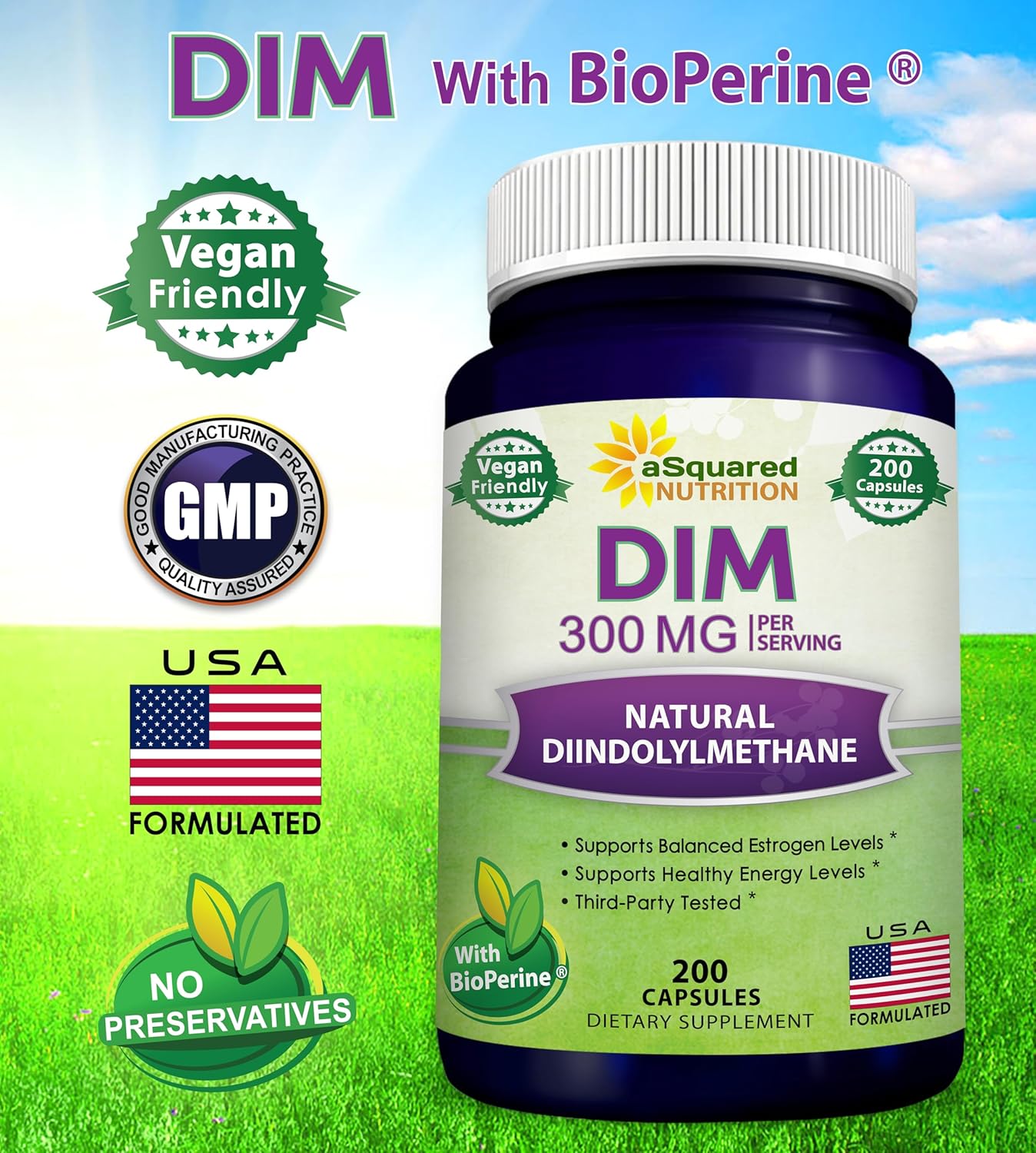 aSquare Nutritio DI Supplemen 300m Plu BioPerin 20 Veggi Capsule Diindolylmethan DI Ma Strengt Pill t Suppor Estroge Metabolis Balance Menopaus Relief PCOS Hormona Acne