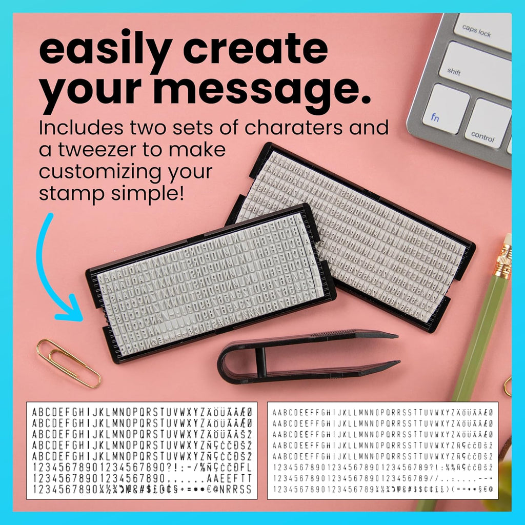 ExcelMark Self-Inking DIY Custom Rubber Stamp Kit - Personalized Stamper for Business or Home - Address Stamp, Message Stamp, and More (Pink)