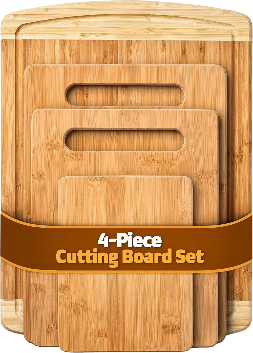 Bamboo Cutting Board Set of 4 - Wooden Cutting Boards for Kitchen with Juice Groove - Large Butcher Block, Cheese Board Charcuterie Board for Meat, Vegetables, and Cheese - Great Kitchen Gift