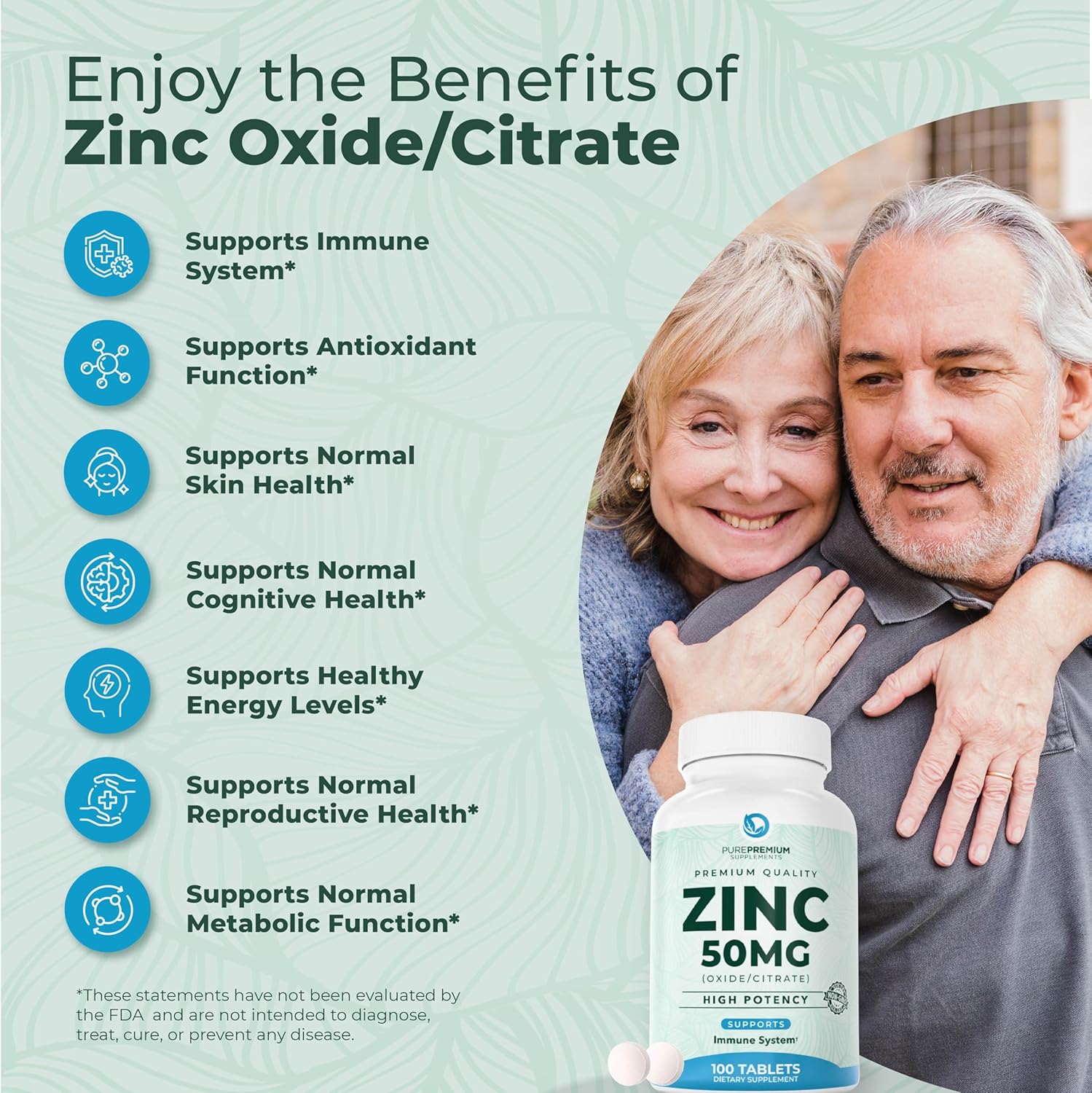 PurePremiu Natura Zin 50m Supplement fo Men/Wome GMP-Certifie Hig Potenc Vitami Zin Citrate/Oxid fo Adults Immun Antioxidant Energ Suppor 10 Tablets