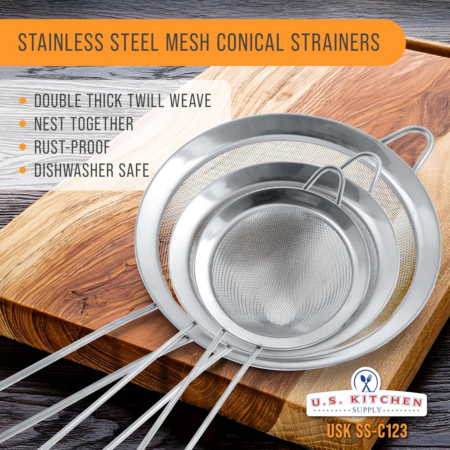 U.S Kitche Suppl Se o Stainles Stee Conica Strainer 3inch 4inc 5.5inc Size Chinoi Style Extr Fin Twil Mes Sieve Stainles Stee Strainer an Colander fo Kitchen
