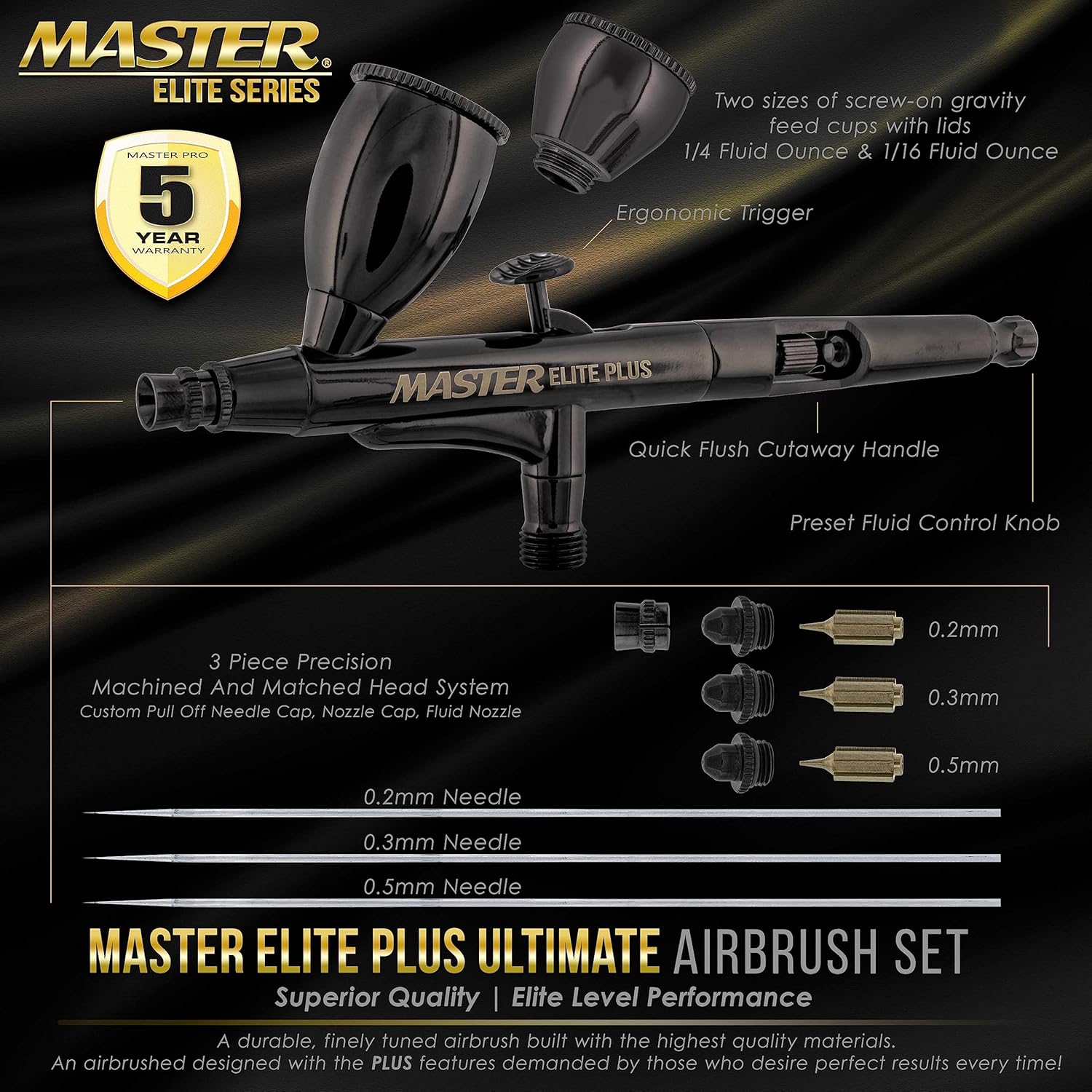 Maste Airbrus Coo Runne I Dua Fa Ai Compresso Syste Ki wit Maste Elit Plu Ultimat Airbrus Se wit Tip 0.2 0. 0. mm Case Dual-Action Cups Colo Acryli Pain Set