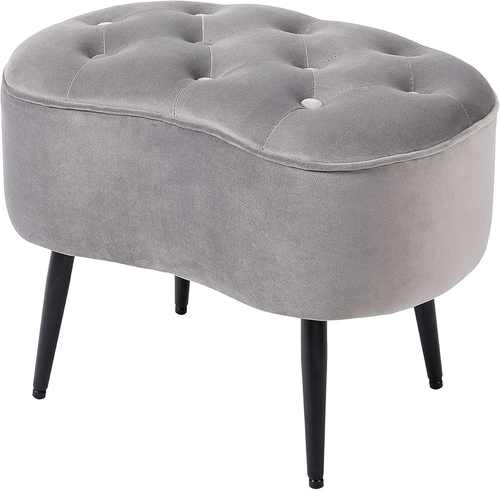 BIRDROCK HOME Tufted Oblong Velvet Ottoman - Mid Century Modern Design Furniture with Steel Legs - Soft, Compact, Padded Foot Stool for Living Room, Office and Bedroom- Grey Velvet, 22.5x15 Inches