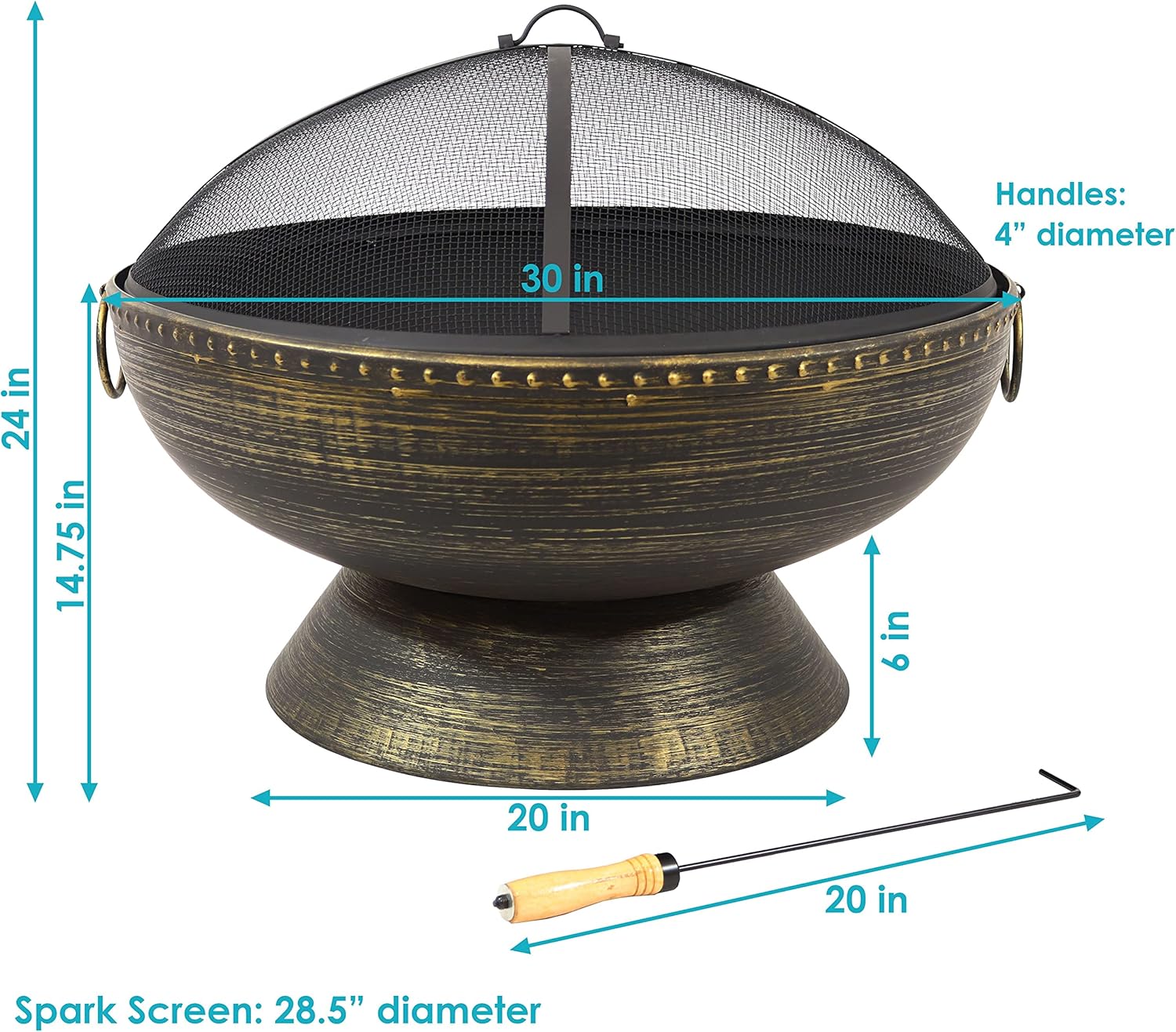 Sunnydaze 30-Inch Large Outdoor Fire Pit - Wood Burning Fire Pit for Outside with Poker and Screen - Black Finish - Regal Cauldron