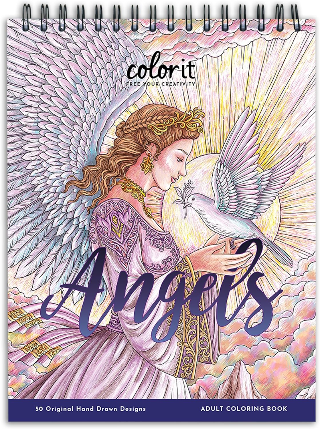 ColorI Angel Undefine Spira Boun Adul Colorin Book 5 Origina Illustration o Celestia Cherub an Archangel Thic Paper Perforate Pages Har Boo Covers In Blotte Paper