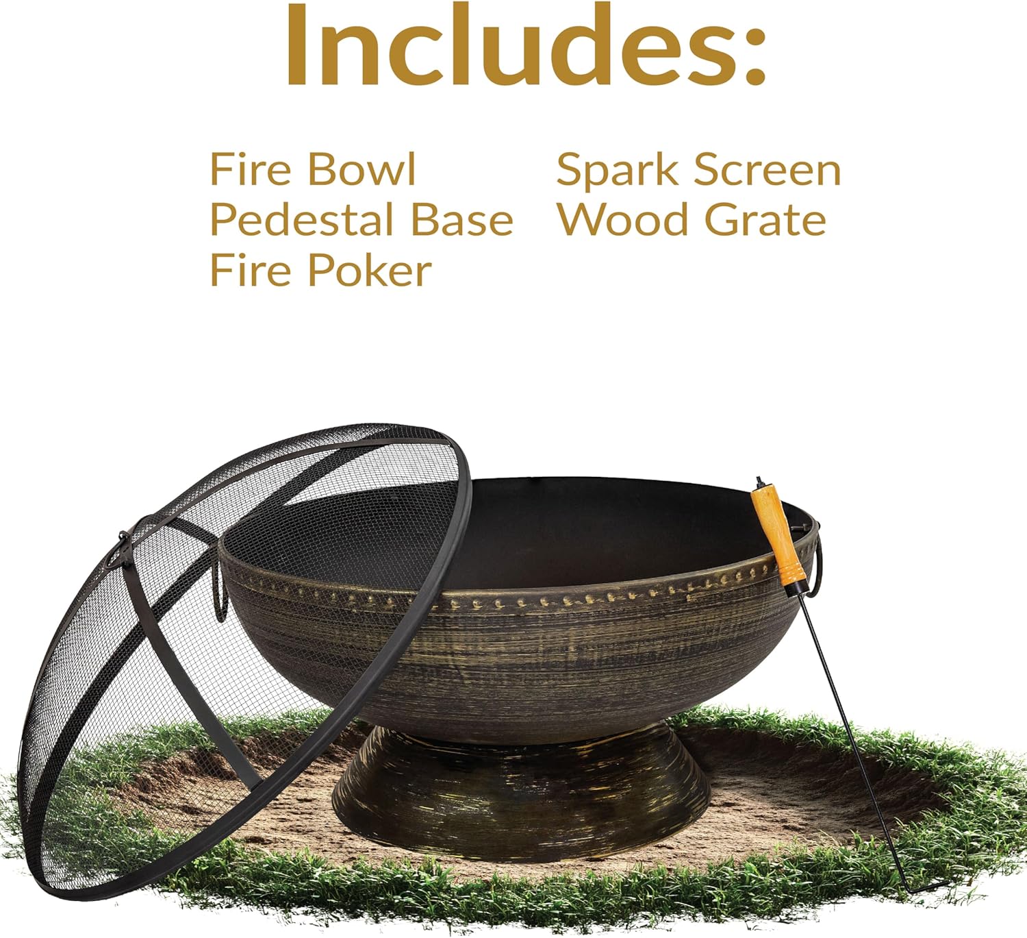 Sunnydaze 30-Inch Large Outdoor Fire Pit - Wood Burning Fire Pit for Outside with Poker and Screen - Black Finish - Regal Cauldron