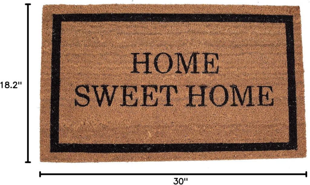 BIRDROCK HOME Home Sweet Home Coir Doormat | 18 x 30 Inch | Standard Welcome Mat with Black Border and Natural Fade | Vinyl Backed | Outdoor