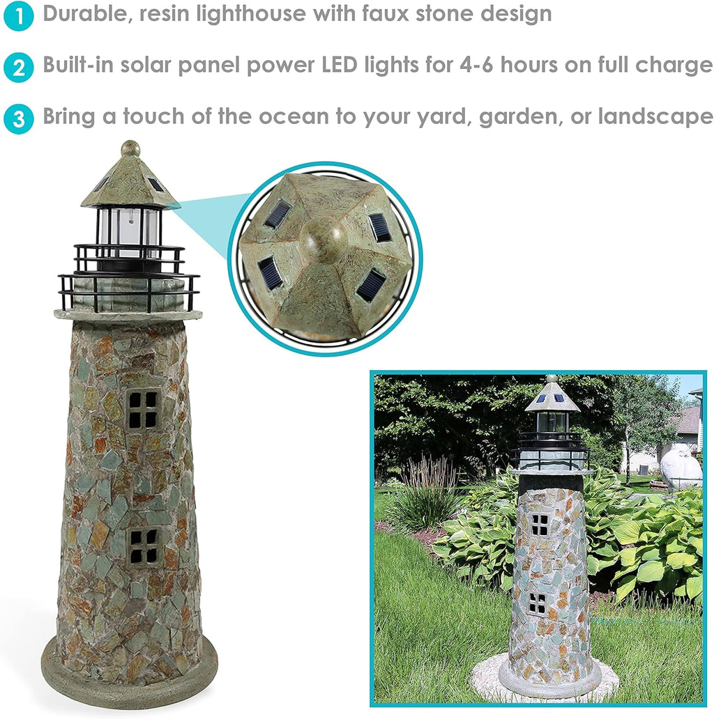 Sunnydaz 35-Inc Outdoo Lighthous Lam Sola Lighthous Deco wit LE Ligh fo Garden Yard Pati Decorativ Cobblestone