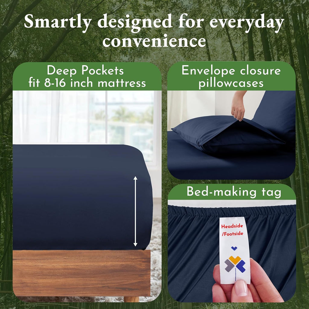 California Design Den Rayon from Bamboo Sheets Cal King, Luxury Cooling Blue Sheets for California King Size Bed with Deep Pocket Fitted Sheet