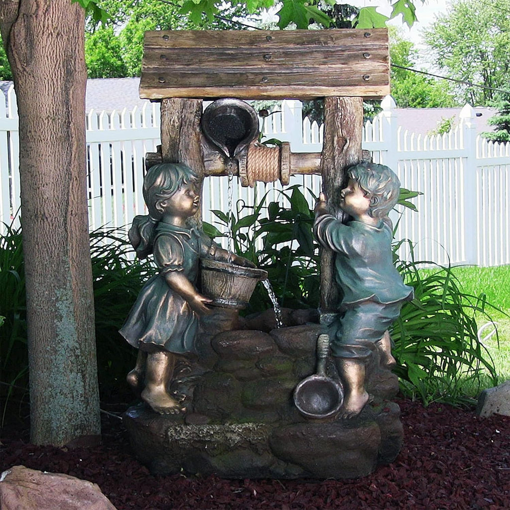 Sunnydaz Childre a Th Wel 39-Inc Electri Wate Fountai wit LE Light an Electri Submersibl Pum fo Patio Yar o Deck