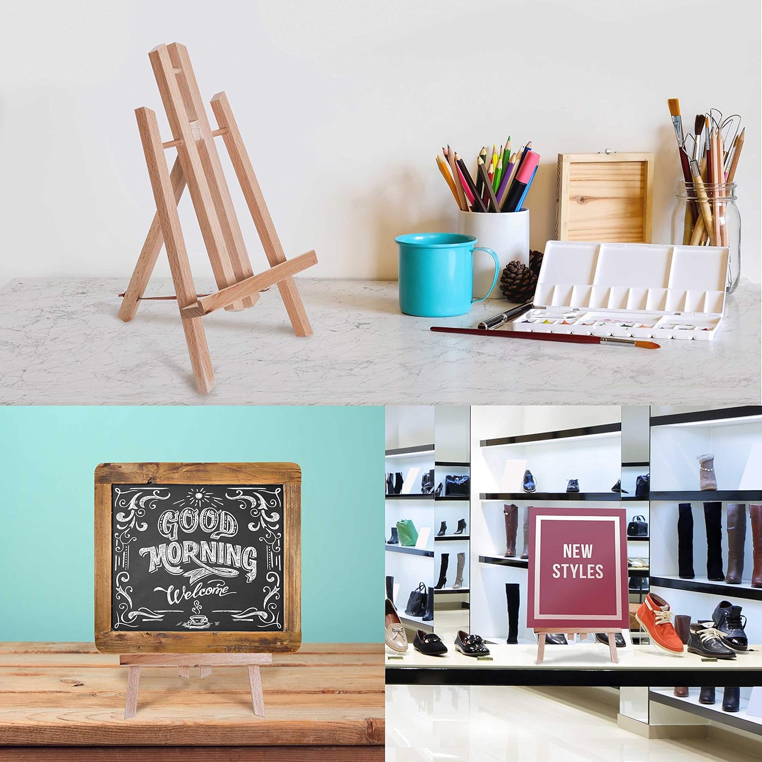 U.S. Art Supply 11inch Small Tabletop Display Easel - Beechwood Artist A-Frame Display Stand, Wooden Easel for Painting, Canvas Stand, (Pack of 1) Classrooms Events Photo Picture Sign Holder