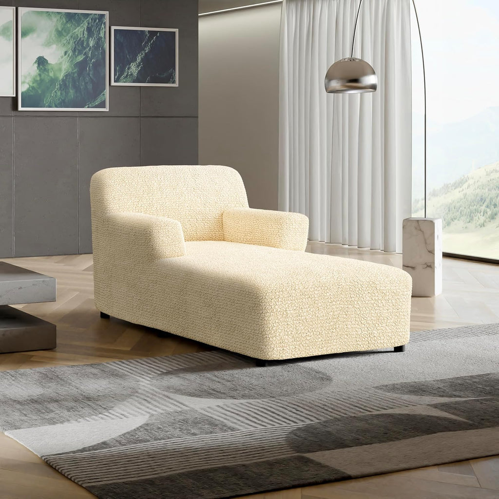 PAULATO BY GA.I.CO. Chaise Lounge Cover - Armless Chaise Lounge Cover - Soft Polyester Fabric Slipcovers - 1-Piece Form Fit Stretch Furniture Slipcover - Microfibra - Cream (Chaise Lounge)