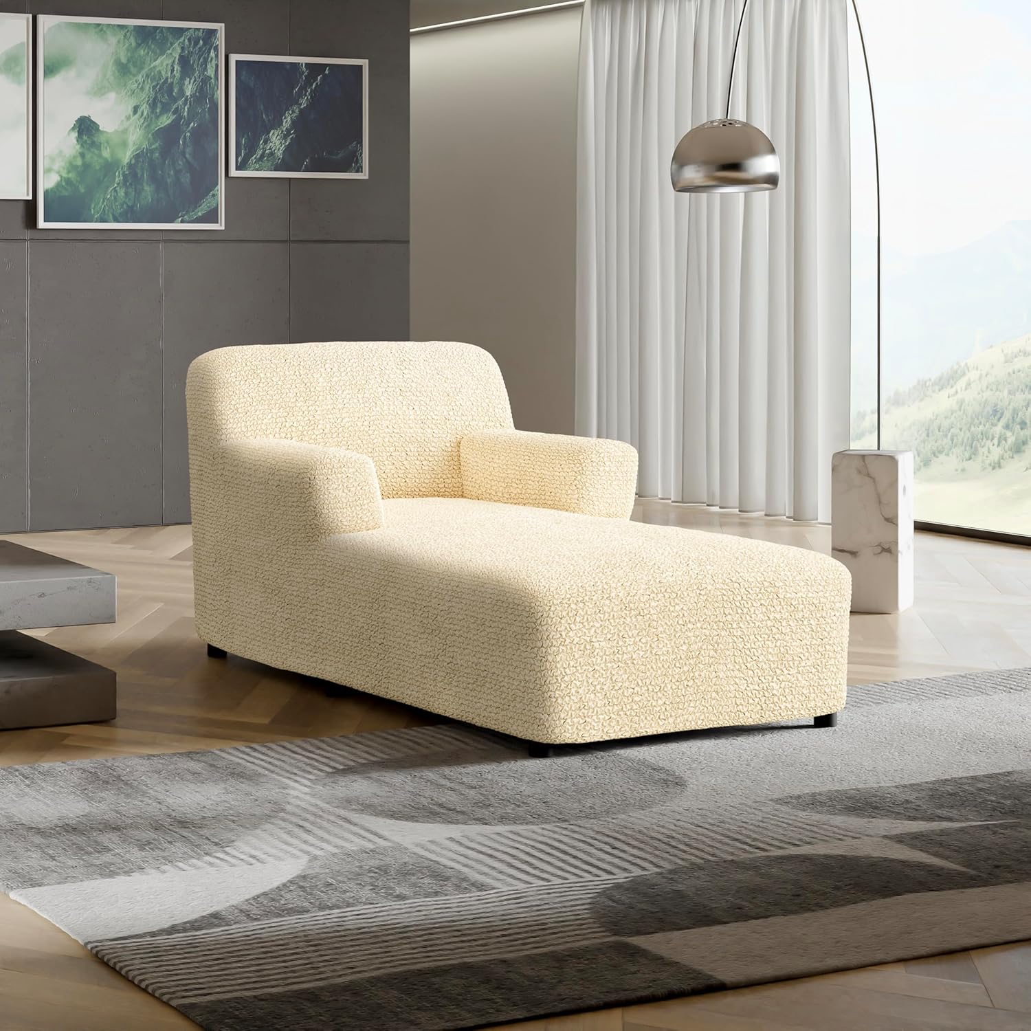 PAULATO BY GA.I.CO. Chaise Lounge Cover - Armless Chaise Lounge Cover - Soft Polyester Fabric Slipcovers - 1-Piece Form Fit Stretch Furniture Slipcover - Microfibra - Cream (Chaise Lounge)