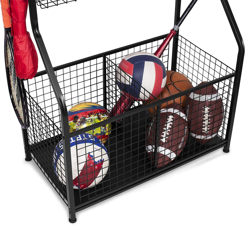 BIRDROC HOM Sport Equipmen Bal Organize 43inch fo Garag -Storag Rac Baseball Tennis Football Gy Gea Wid Bi Baske  Hook Kid To Holde Hocke Stic Cag Indoo Outdoor