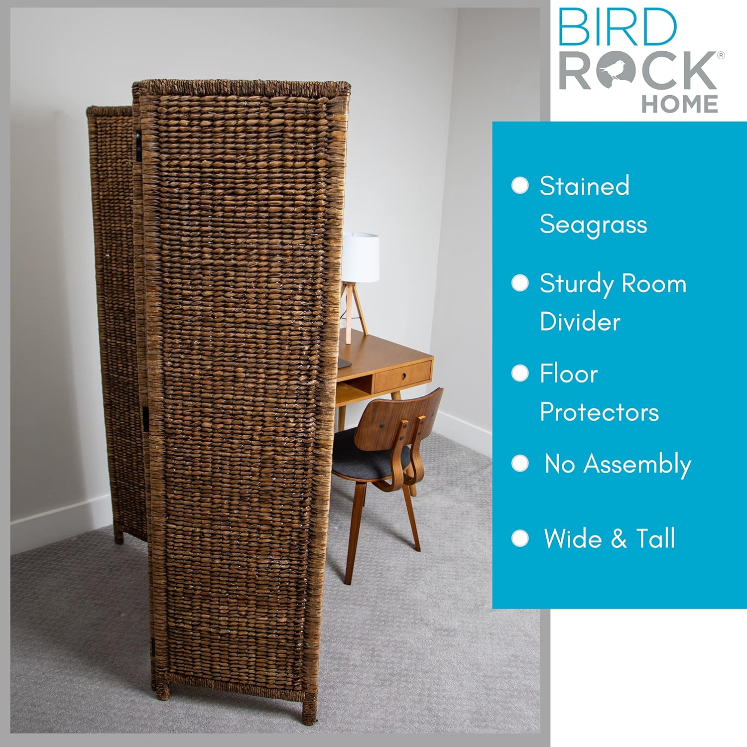 BIRDROC HOM Pane Seagras Roo Divide Brow Was Foldin Section Partitio Scree Han Wove Abac Hom Decor