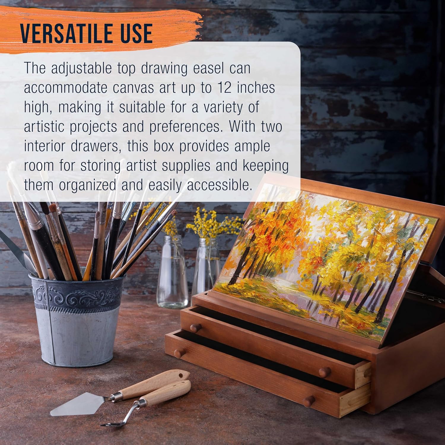 U.S Ar Suppl 2-Drawe Artis Too Suppl Bo wit Lockin Clasp Fold-U Drawin Ease Walnu Colo Ar Bo fo Artis Supplies Brushes Pencils Erasers Too Storag Organize Case