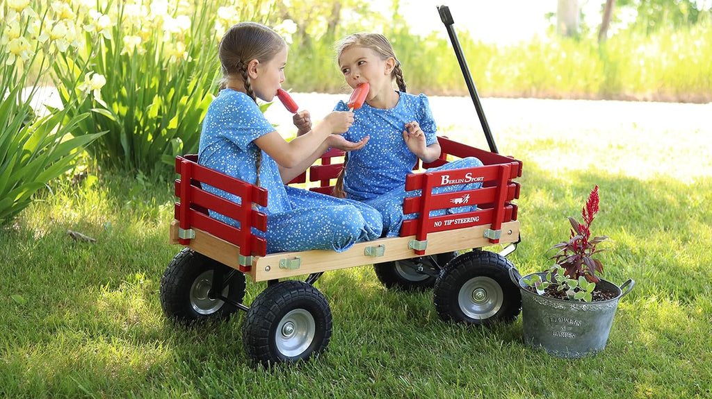 Berlin Flyer Sport Kid's Wagon - Model F410 - Amish Made in Ohio, USA - 10inch No-Flat Tires (Red)
