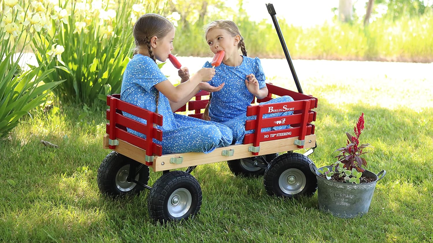 Berlin Flyer Sport Kid's Wagon - Model F410 - Amish Made in Ohio, USA - 10inch No-Flat Tires (Red)
