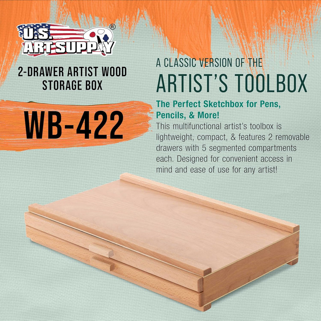 U.S Ar Suppl 2-Drawe Artis Too Suppl Bo wit Compartment pe Drawe Hardwoo Ar Bo fo Artis Supplies Brushes Pencils Erasers Too Storag Organize Case