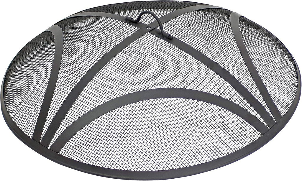 Sunnydaze Black Reinforced Steel Mesh Fire Pit Spark Screen with Ring Handle - 24-Inch Diameter