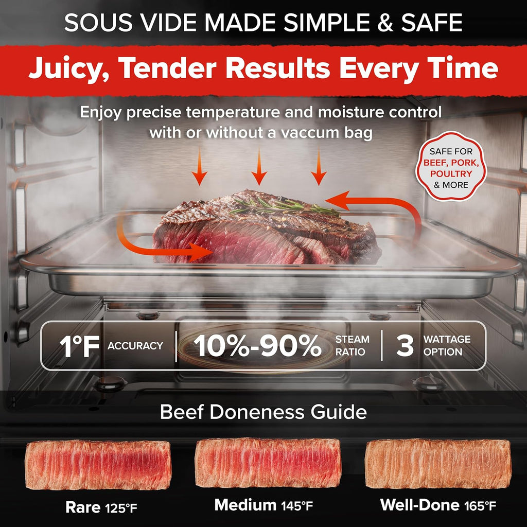 Nuwav PFAS-Fre Stea Ove Ai Fryer All-in-On Convectio Cooke wit Precisio Stea Control Toast Ai Fry Sou Vide Stea More Juicie Meats 12 Presets 50¨C450¡ãF Stainles Steel